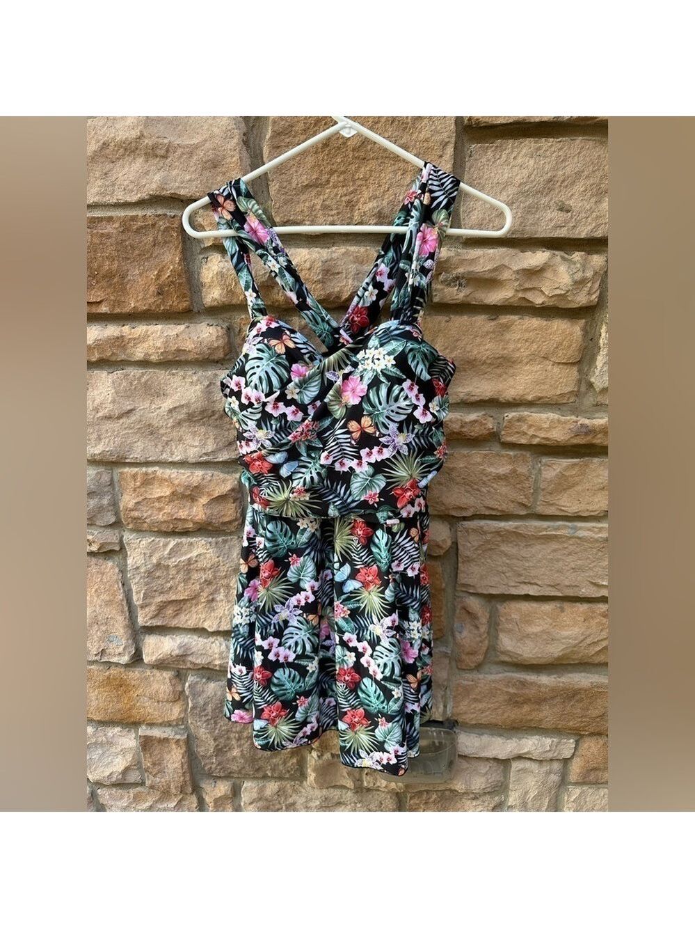 COCOPEAR Floral Swim Dress 2XL 1 Piece - Back and Bust crossover Design